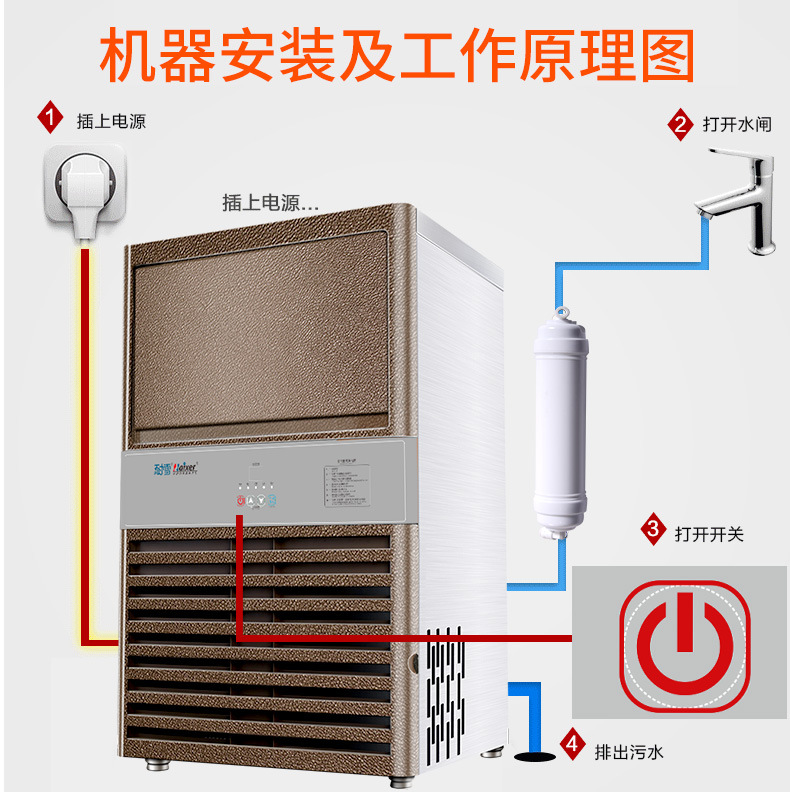 制冰機(jī) 日產(chǎn)量60KG高效節(jié)能全自動方冰制冰機(jī) 小型制冰機(jī) 耐雪