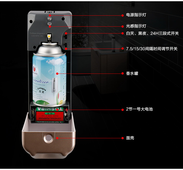 塑料定時自動噴香機酒店衛(wèi)生間加香擴香機廁所除味空氣清新機