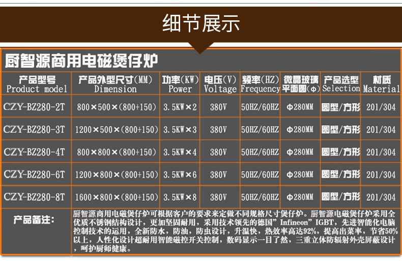 3.5KW節能商用電磁爐 大功率電磁煲仔爐批發 廚電六頭電磁煲仔爐