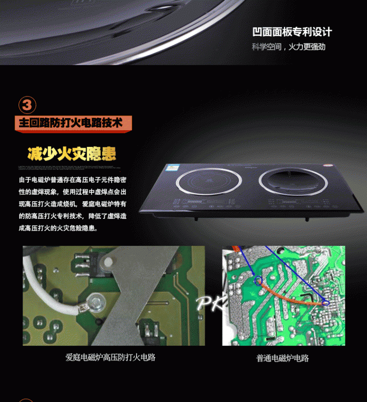 Ating/愛(ài)庭 IH-J35K嵌入式雙頭電磁爐凹面大功率電磁雙灶觸屏家用