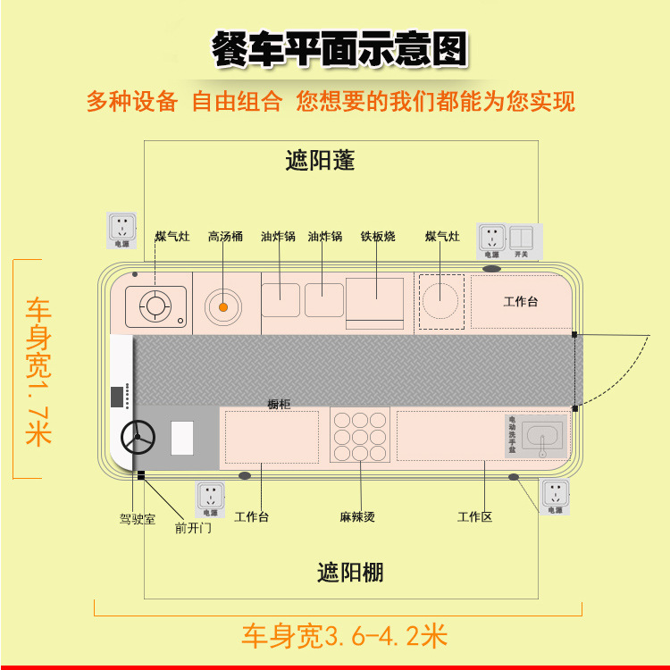 電動小吃車流動四輪房車美食手推移動早餐不銹鋼房街景多功能餐車